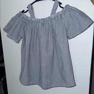 GB Girls Blue and White Bell Sleeve Blouse